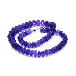 650 ct & up Amethyst Faceted Vintage Smooth Rondelle  Beaded Necklace