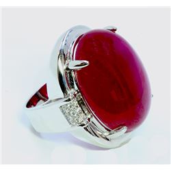 Ruby Cab 55.28  ct & Diamond 0.20 ct  Ring, 11.79 gram 14K White Gold