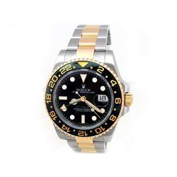 40mm Gents Rolex 18k Gold & Stainless Steel Oyster Perpetual GMT-Master II Watch. Black Dial. Cerami