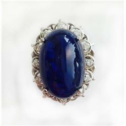 TANZANITE CAB  31.29CT,  14K W/G RING 9.28GRAM / DIAMOND RD 0.46CT