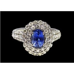 Blue Sapphire  4.50 ctw & Diamond Ring 18KW