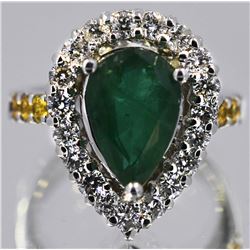 Emerald Yellow Sapphire  4.30 ctw Diamond Cocktail Ring 14KW