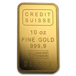 10 oz Credit Suisse Gold Bar .9999 Fine (With Assay)