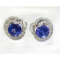 TANZANITE OVAL 6.35CT,  14K W/G EARRING 5.98GRAM / DIAMOND 0.98CT