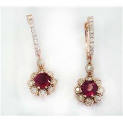 RUBY 1.47CT,  14K R/G EARRING 4.26GRAM / DIAMOND 0.71CT