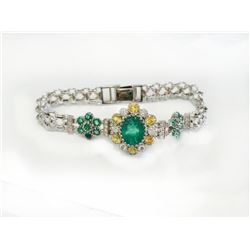 Y.SAPPHIRE 1.52CT / EMERALD 3.09CT CENTER / EMERALD 1.75CT, 14K W/G BRACELET  18.39GRAM / DIAMOND RD