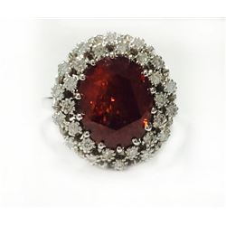 HESSONITE Garnet OVAL 8.84CT, 14K W/G RING 6.13GRAM / DIAMOND RD 0.47CT