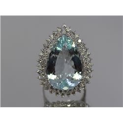 Aquamarine  20.53 ctw Diamond Cocktail Ring 14KW