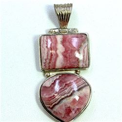 Sterling Silver .925 Pink Rhodochrosite Pendant 18.53g 22x40mm