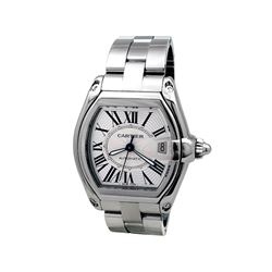 Large Cartier Stainless Steel Roadster Watch. Silver Roman Numeral Dial. Stainless Steel Case. Stain