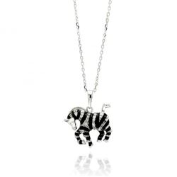 Rhodium Overlay Black Onyx Zebra CZ Sterling Silver Necklace - FSP#bgp00552