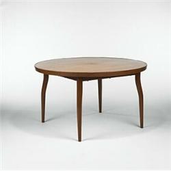 Finn Juhl, dining table, Niels Vodder, Denmark, 1953, teak, 49"dia x 28"h, A fine and...