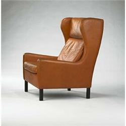 Borge Mogensen, lounge chair, Fredericia Stolefaprik, Denmark, c. 1954, leather, teak, ...