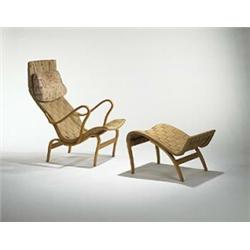 Bruno Mathsson, lounge chair and ottoman, Karl Mathsson, Sweden, 1966, beech, webbing, ...