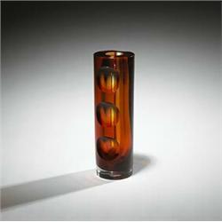 Mona Morales Schildt, vase, Kosta, Sweden, glass, 3.25"dia x 11"h, Inscribed Kosta Mo...