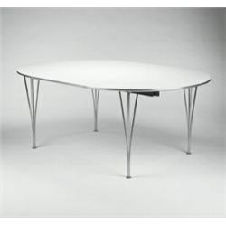 Bruno Mathsson, dining table, Fritz Hansen, Denmark, 1977, steel, laminated wood, 47."d...