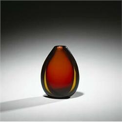 Flavio Poli, Sommerso Vase, Italy, 1950s, 8.5"h, Red drop cased with yellow glass., 300...