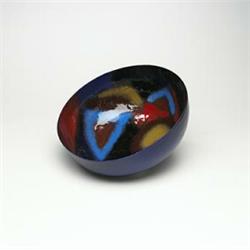 Paulo di Poli, bowl, Italy, 1950s, enameled copper, 7.75" x 3.5"h, Internal decoration,...