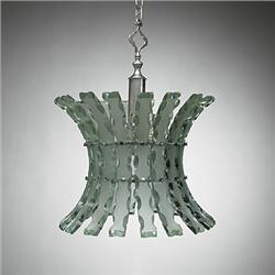Fontana Arte, pendant fixture, Italy, 1950s, glass, steel, 19"dia x 24"h, 1500-2000...