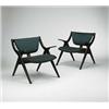 Image 1 : Paul Laszlo, armchairs, pair, Brown Saltman, USA, 1950s, ebonized wood, upholstery, 27"...