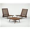 Image 1 : George Nakashima, lounge chairs and ottoman, USA, c.1959, walnut, upholstery, 24"w x 36"d...