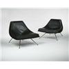 Image 1 : A.J. Donahue, lounge chairs, pair, Canada, c. 1949, walnut plywood, leather, brass, 35"w ...