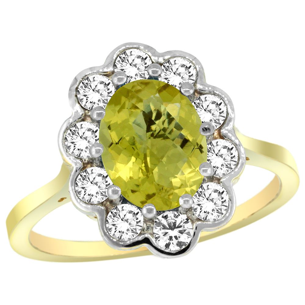 Natural 2.34 ctw Lemonquartz & Diamond Engagement Ring 14K Yellow Gold