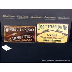 LOT: DECORATIVE METAL SIGNS "WINCHESTER GUNS" & "SECOND AMENDMENT" 2X MONEY