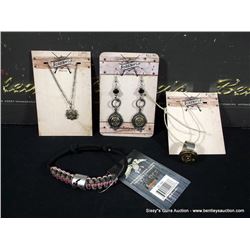 LOT: SURESHOT JEWELRY-.380 NECKLACE, 20 GA RING, .45 AUTO EARRINGS, DUCK COMMANDER BRACELET 4X MONEY