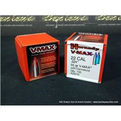 HORNADY V-MAX .224", 22 CAL, 55 GR, W/CANNELURE 22272 100 COUNT 2X MONEY