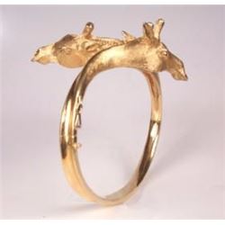 Singleton Moss: 14 Karat Yellow Gold Hand Carved Giraffe Bracelet