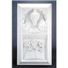 Image 1 : A marble plaque, carved with a bust of Elizabeth I in relief above roses, lilies and a book, bear...