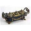 Image 1 : A bronze and gilt bronze inkwell in Empire style of sarcophagus shape with serpent handles, three...
