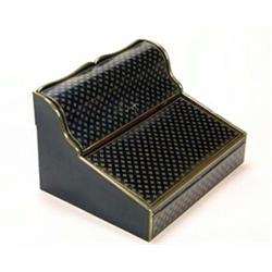 A mid 19th century ebony and brass inlaid table top stationery box, with quatrefoil inlay, the sh...