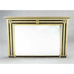 A 19th century gilt gesso and ebonised rectangular overmantel mirror, the cornice and borders abo...