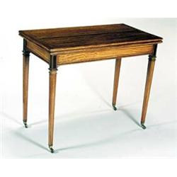 A 19th century Sheraton revival satinwood and ebony strung card table, the rectangular lined fold...