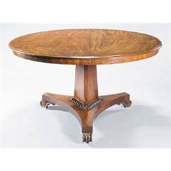 A Victorian mahogany round breakfast table, the round tilt top with a moulded edge, on a tapering...