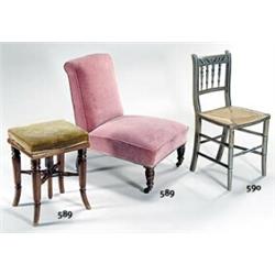 Three Victorian painted side chairs with rush seats...