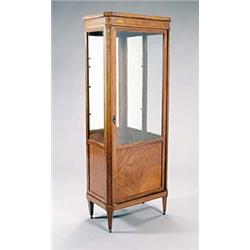 A late 19th century Dutch mahogany, marquetry, tulipwood crossbanded and boxwood strung display c...