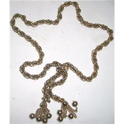 BEAUTIFUL VINTAGE LADIES HEAVY ROPE STYLE-GOLD TONED NECKLACE WITH VERY UNIQUE STRANDS HANGING FROM