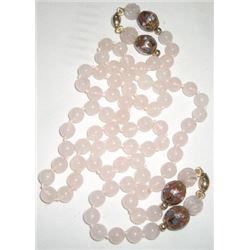 VINTAGE NECKLACE *VERY BEAUTIFUL* ROSE GLASS & ORIENTAL DESIGNED FINDINGS WITH GOLD-BEADS!!