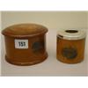 Image 1 : Two mauchline ware powder pots, one with silver hallmarked rim…
