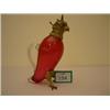 Image 1 : Cranberry glass wine decanter in the shape of Maltese falcon with gilt head and legs and clear gl…