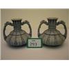 Image 1 : Pair of continental stoneware twin handled vases with embossed decoration, 6" high…