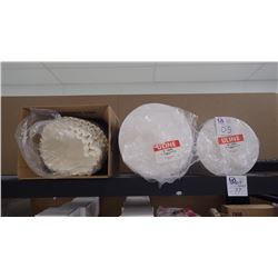 APPROX 100 ROUND 10" CAKE PADS, APPROX 80 12" CAKE PADS, BOX OF LARGE BUNN FILTERS.