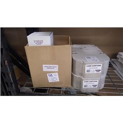 TWO CARTONS OF 5 X 5 CAKE BOXES UNOPENED 500 PCS, 7 BOXES OF PIZZI APOLLO SQUARE GOLDEN PADS APPROX 