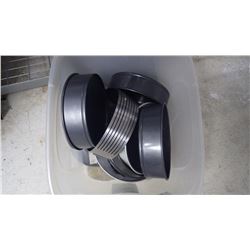 PLASTIC BIN OF ROUND TEFLON CAKE PANS