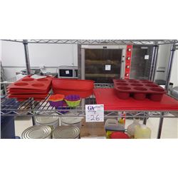 APPROX 7 SILICONE CUPCAKE TRAYS, APPROX 9 RECTANGULAR SILICONE PADS, 2 ROUND SILICONE CAKE PANS, APP
