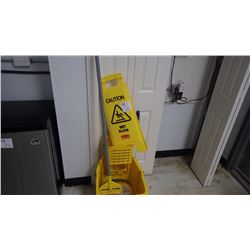 WET FLOOR SIGN, MOP, AND MOP BUCKET ON WHEELS