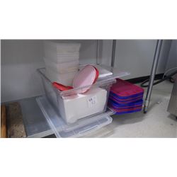 PLASTIC BIN OF NUMEROUS PLASTIC CONTAINERS AND LIDS